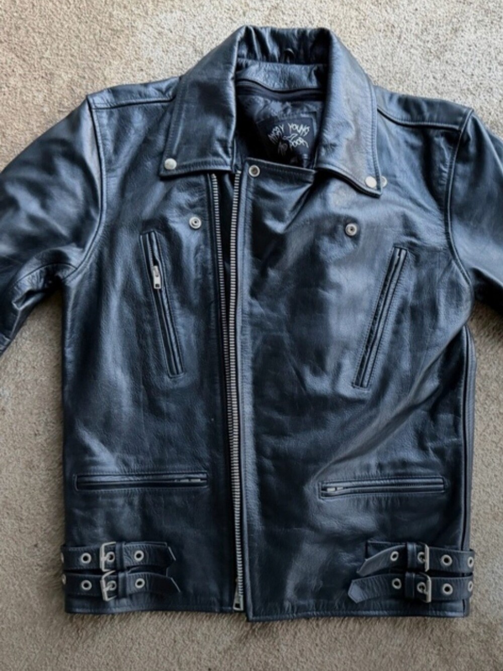 Black Leather Biker Jacket - Angry Young & Poor